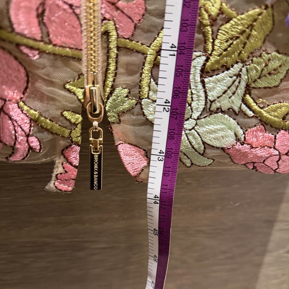 Bronx and Banco Strapless Floral Appliqué Midi Dress in Pink, Purple & Green - Picture 13 of 16